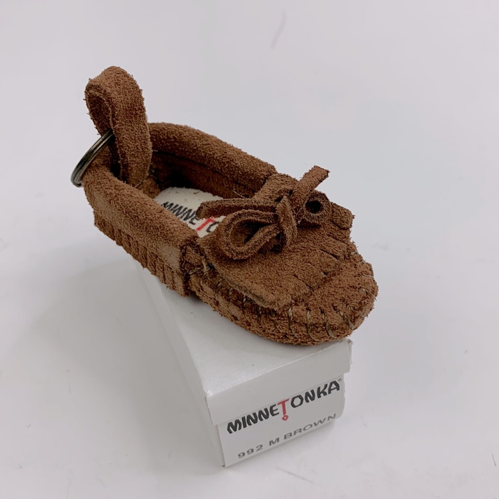 Minnetonka Leather Shoe Keychain Brown Keyring New in box